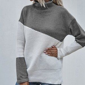 Gray & Creme Color Block Sweater (M) new